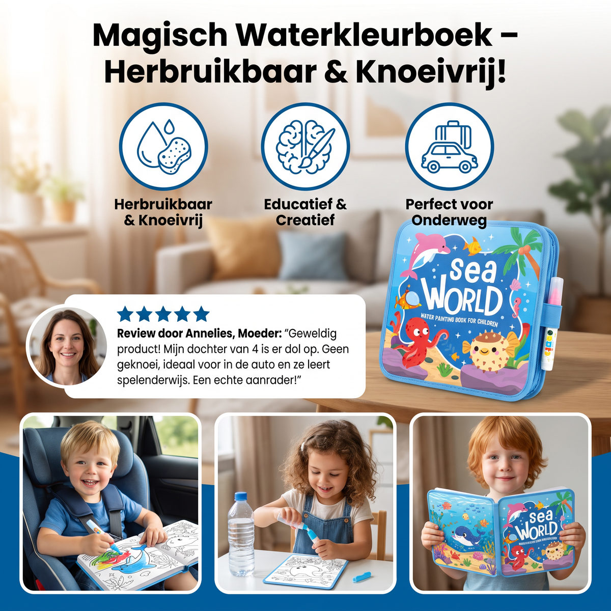Magisch Waterkleurboek – Herbruikbaar Knoeivrij Kleurboek voor Kinderen