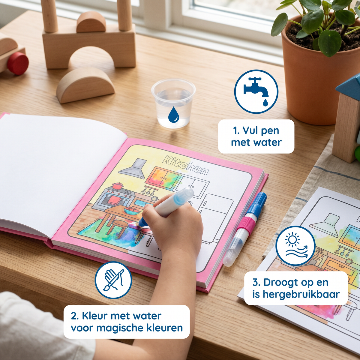 Magisch Waterkleurboek – Herbruikbaar Knoeivrij Kleurboek voor Kinderen