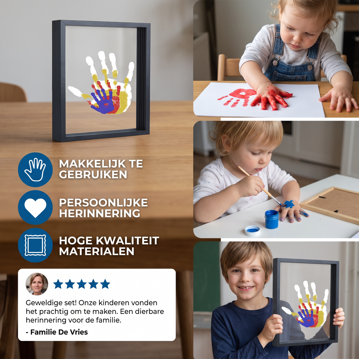 DIY Houten Handafdruk Fotolijst – Familie Herinneringsset met Verf