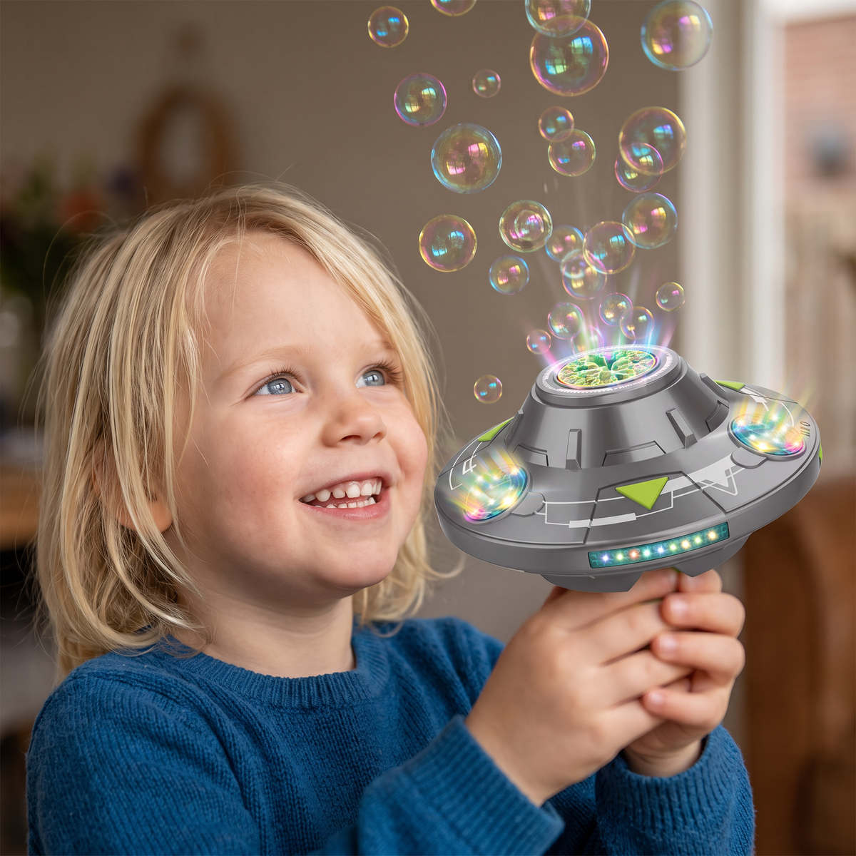 Lichtgevende UFO-Bellenblaasmachine voor Kinderen – Oplaadbare Bellenblaastol met Lichteffecten