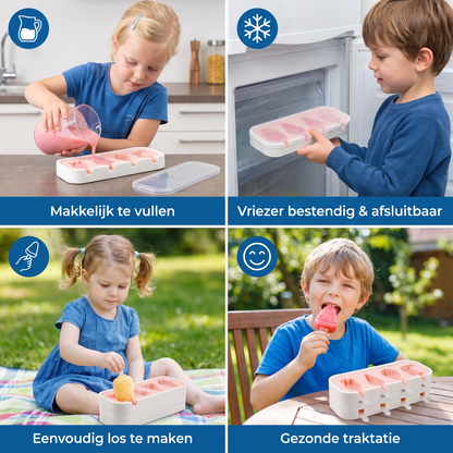 Siliconen ijsvorm met fruitvormpjes om zelf te maken voor kinderen