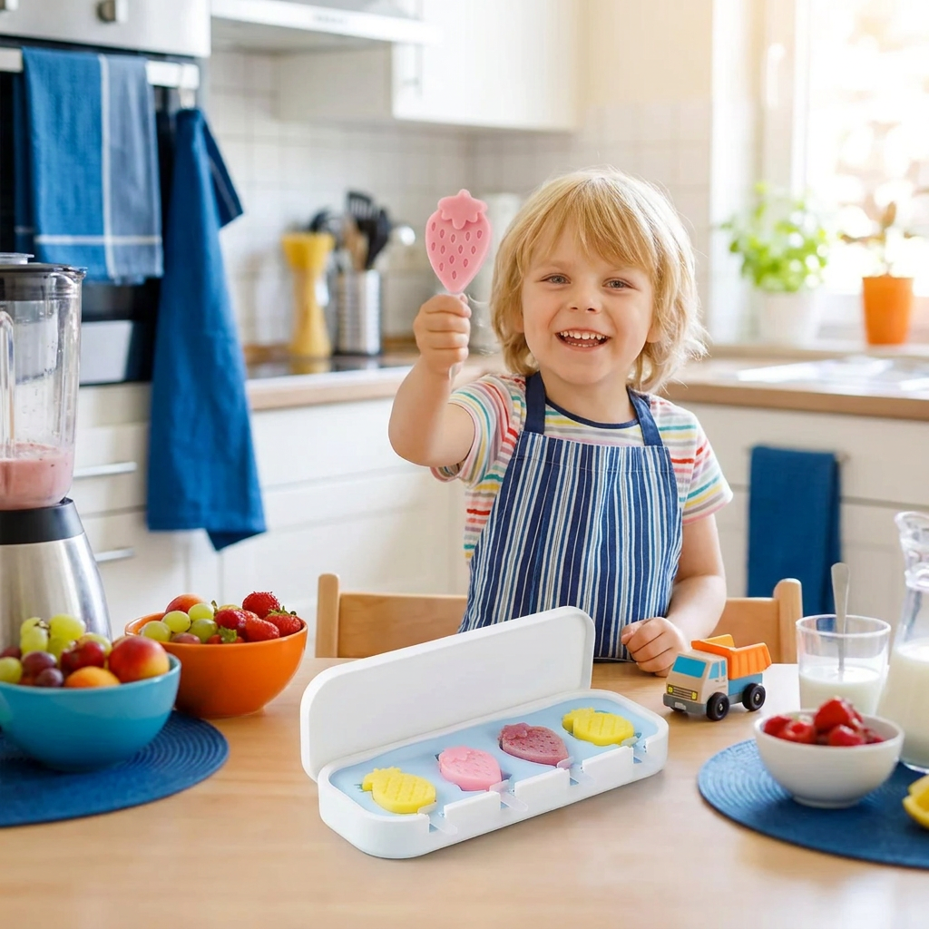 Siliconen ijsvorm met fruitvormpjes om zelf te maken voor kinderen