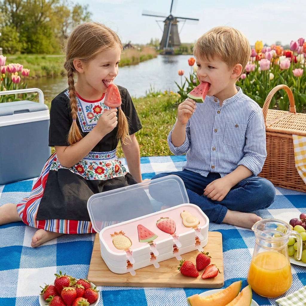 Siliconen ijsvorm met fruitvormpjes om zelf te maken voor kinderen
