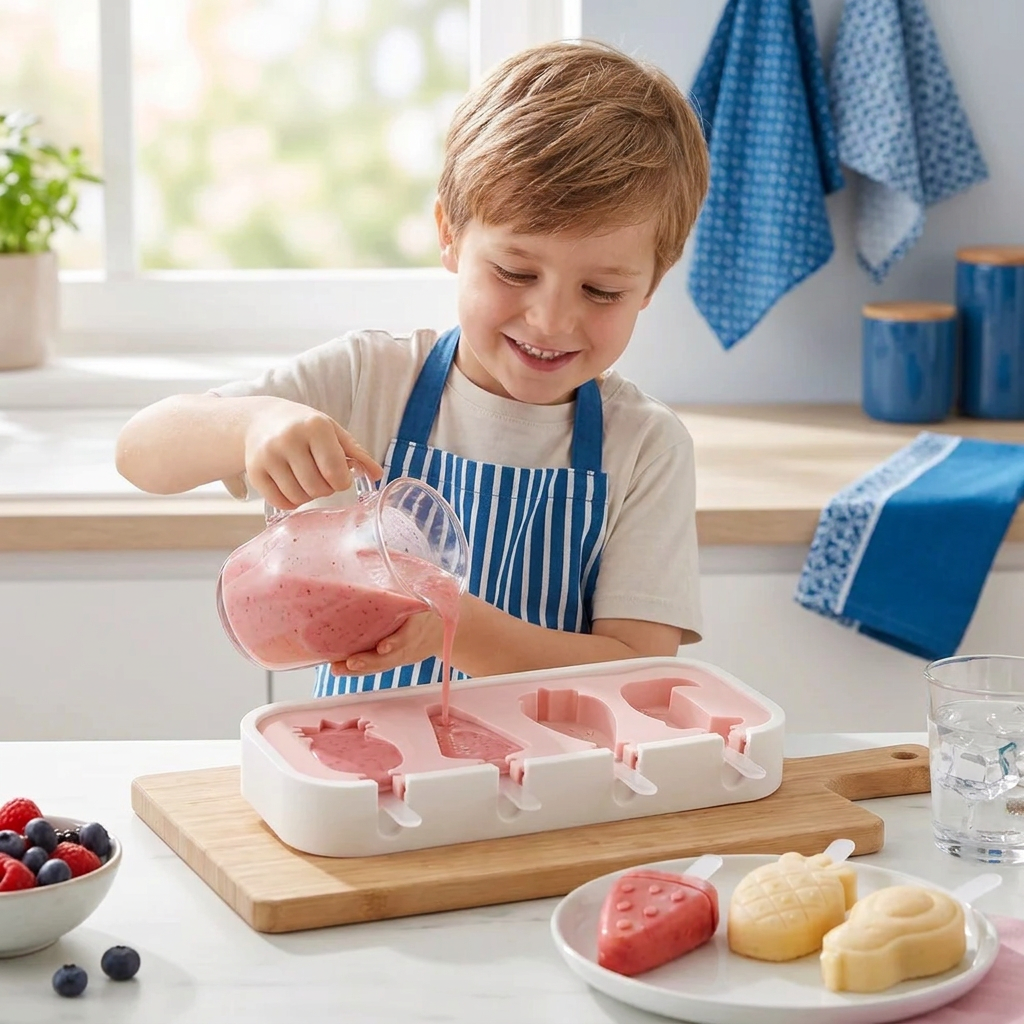 Siliconen ijsvorm met fruitvormpjes om zelf te maken voor kinderen