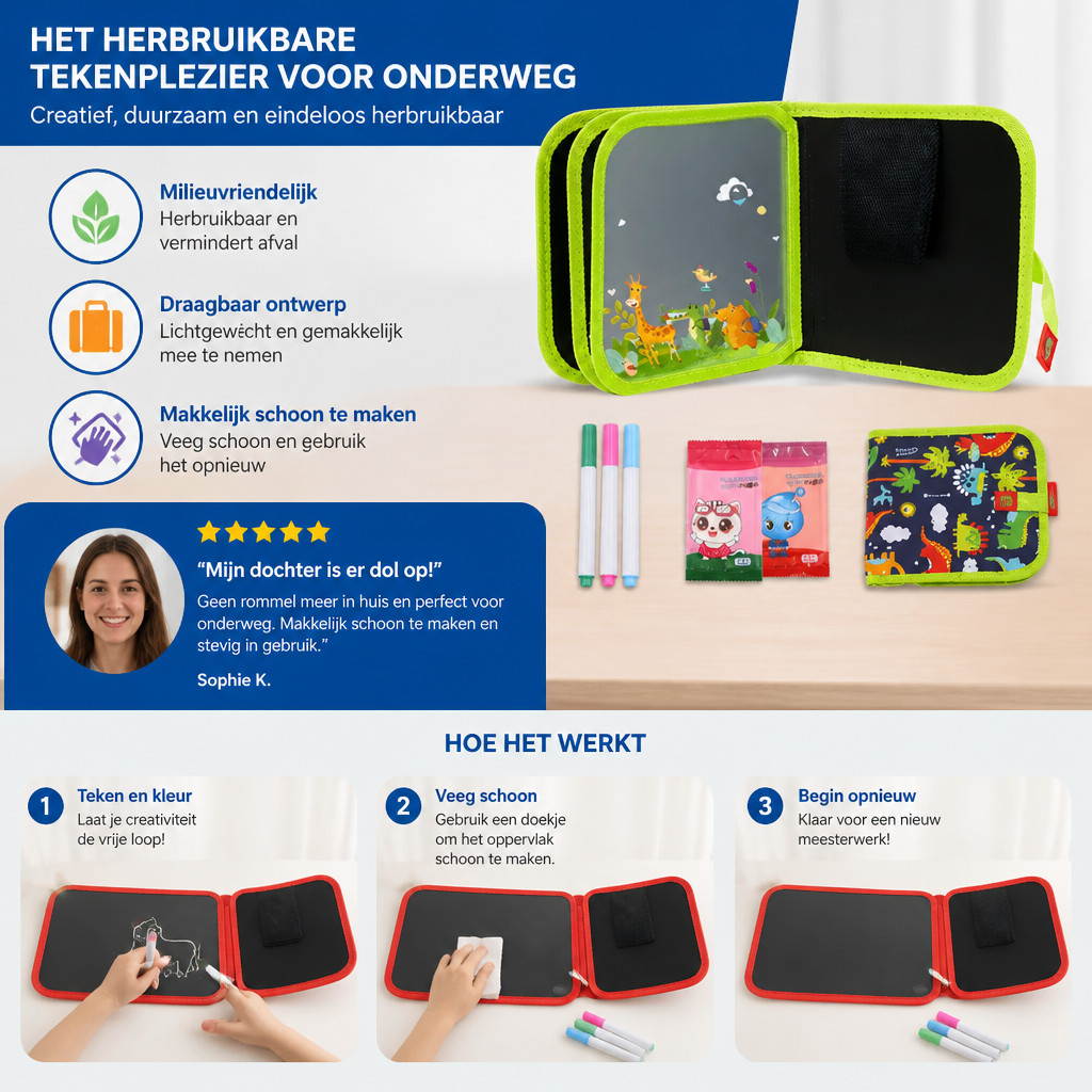 Draagbaar herbruikbaar tekenboek voor kinderen