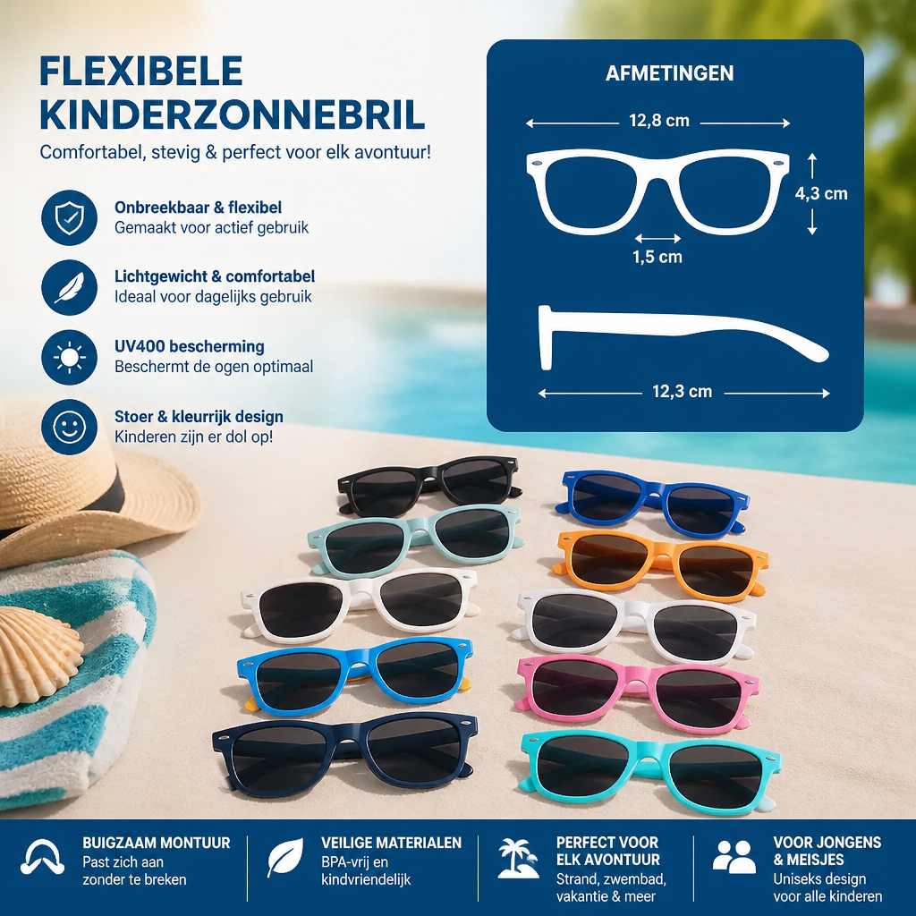 Flexibele kinderzonnebril met onbreekbaar montuur