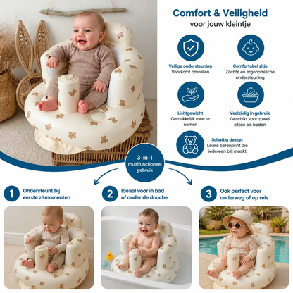Opblaasbaar Babyzitje met Berenprint voor Zitten en Baden