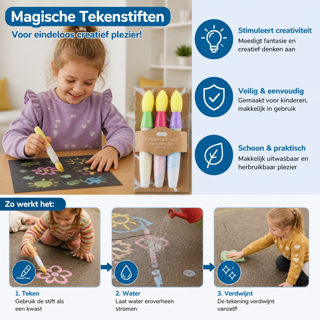 Magische Tekenstiften 3-Delige Set – Voor Creatief Plezier op Verschillende Oppervlakken