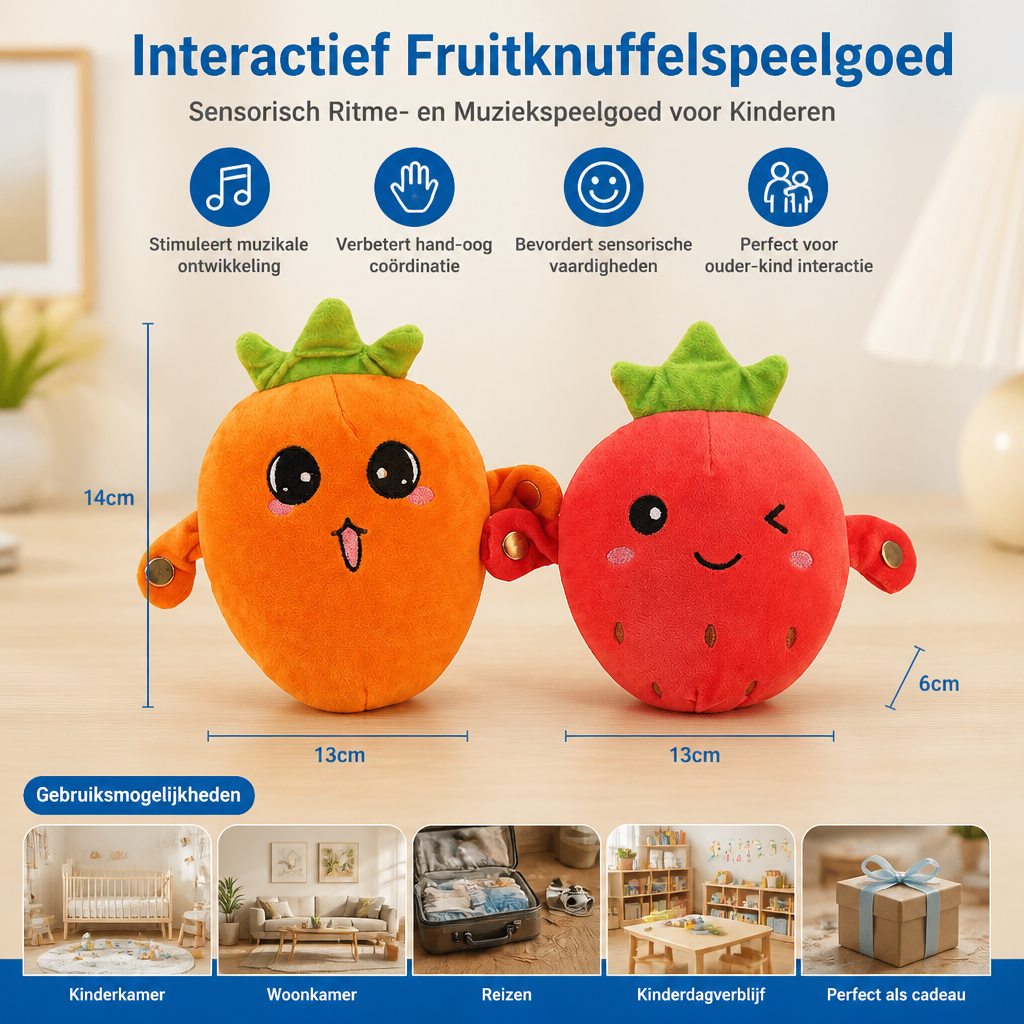 Interactief Fruitknuffelspeelgoed voor Kinderen – Sensorisch Ritme- en Muziekspeelgoed