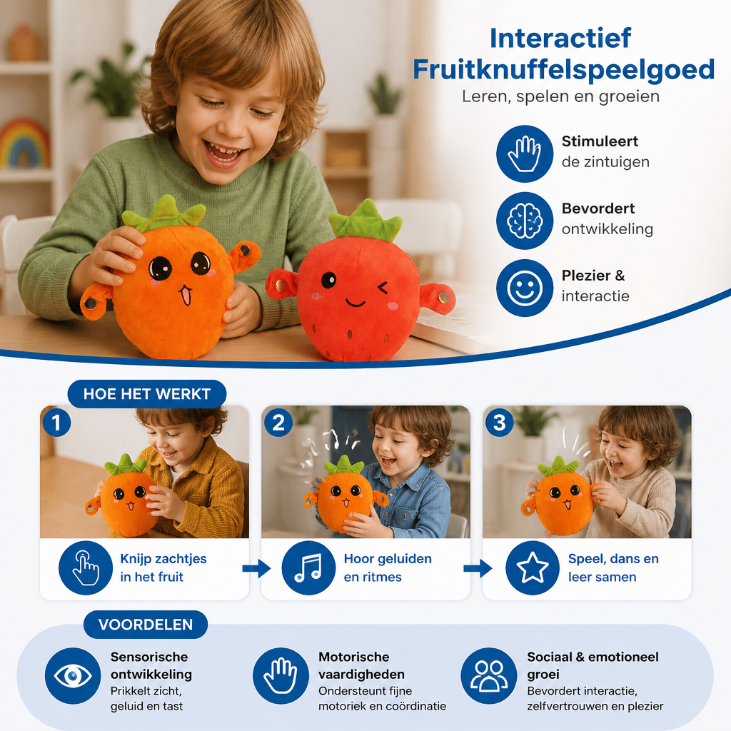 Interactief Fruitknuffelspeelgoed voor Kinderen – Sensorisch Ritme- en Muziekspeelgoed