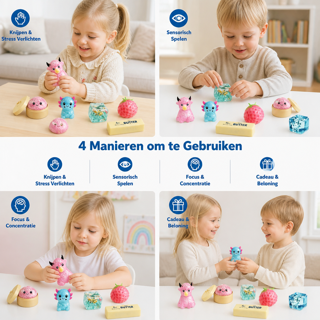 Premium Squishy Fidget Speelgoedset – 8 Sensorische Speeltjes