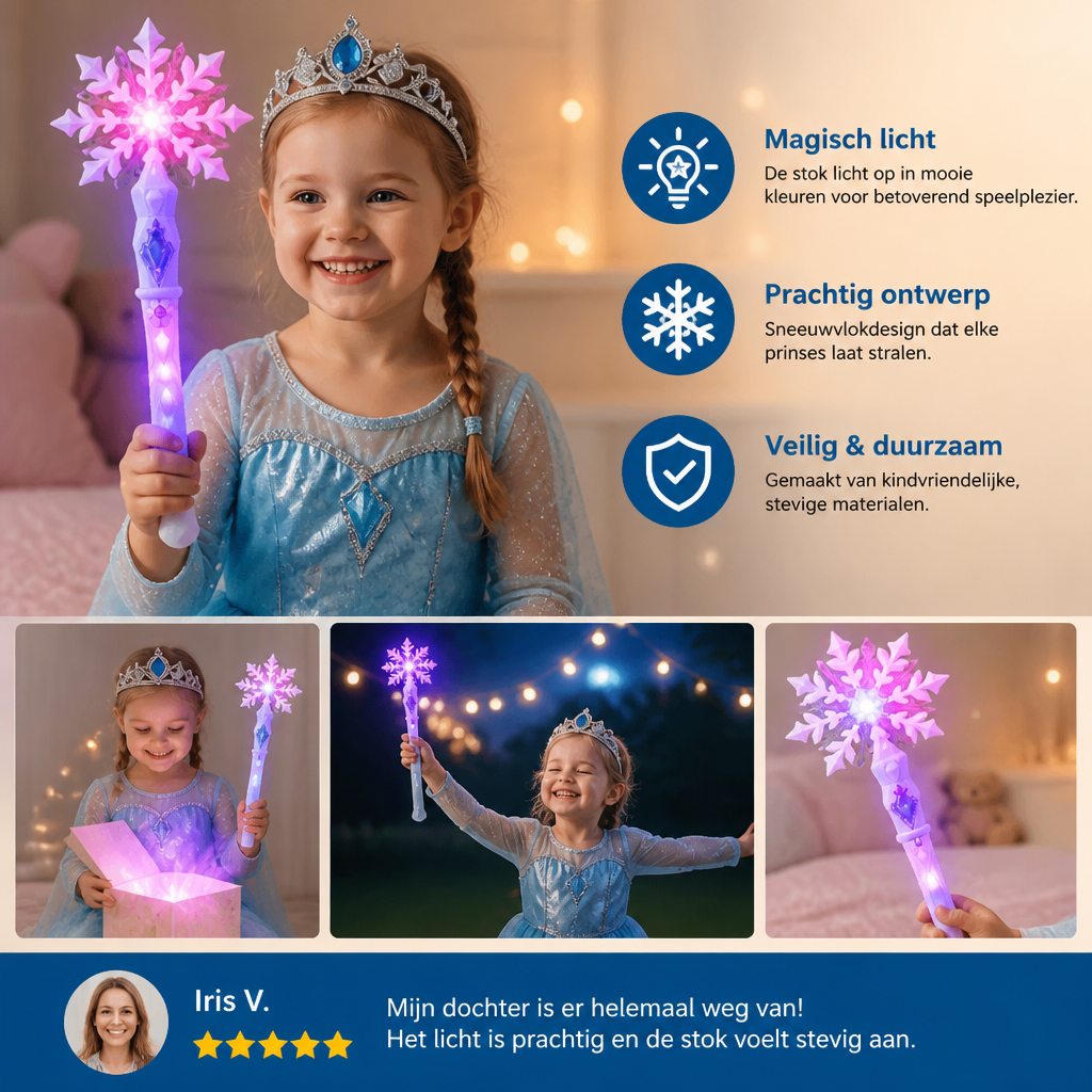 Verlichte Sneeuwvlok Prinsessenstok voor Kinderen
