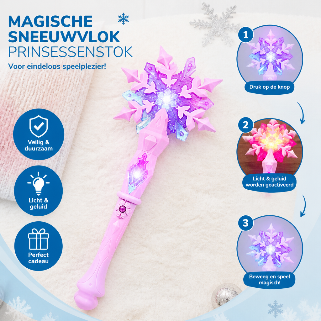 Verlichte Sneeuwvlok Prinsessenstok voor Kinderen