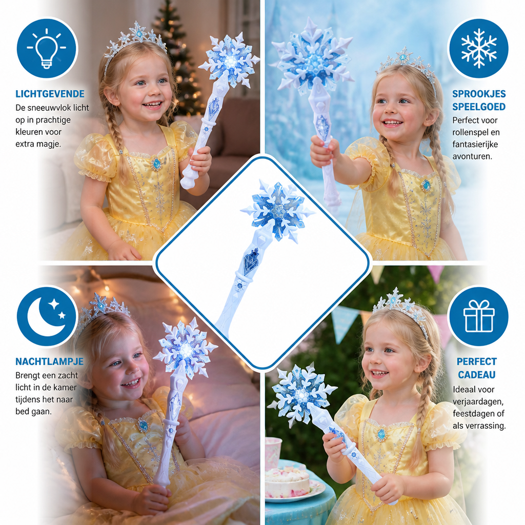 Verlichte Sneeuwvlok Prinsessenstok voor Kinderen