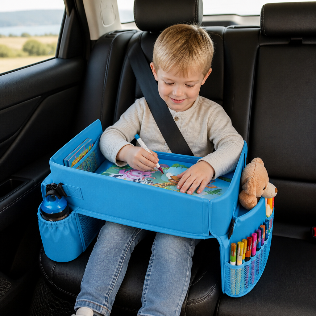 Auto-Reisblad voor Kinderen met Opbergvakken en Activiteitenoppervlak