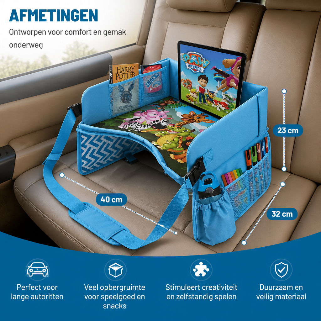 Auto-Reisblad voor Kinderen met Opbergvakken en Activiteitenoppervlak
