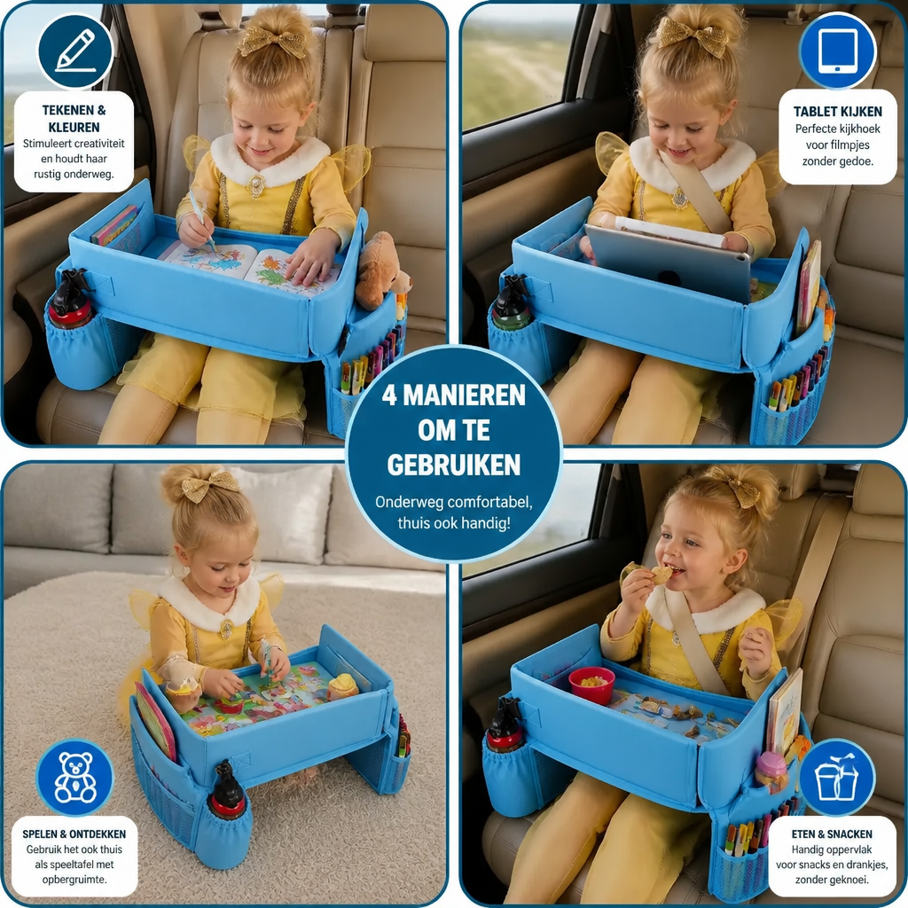 Auto-Reisblad voor Kinderen met Opbergvakken en Activiteitenoppervlak