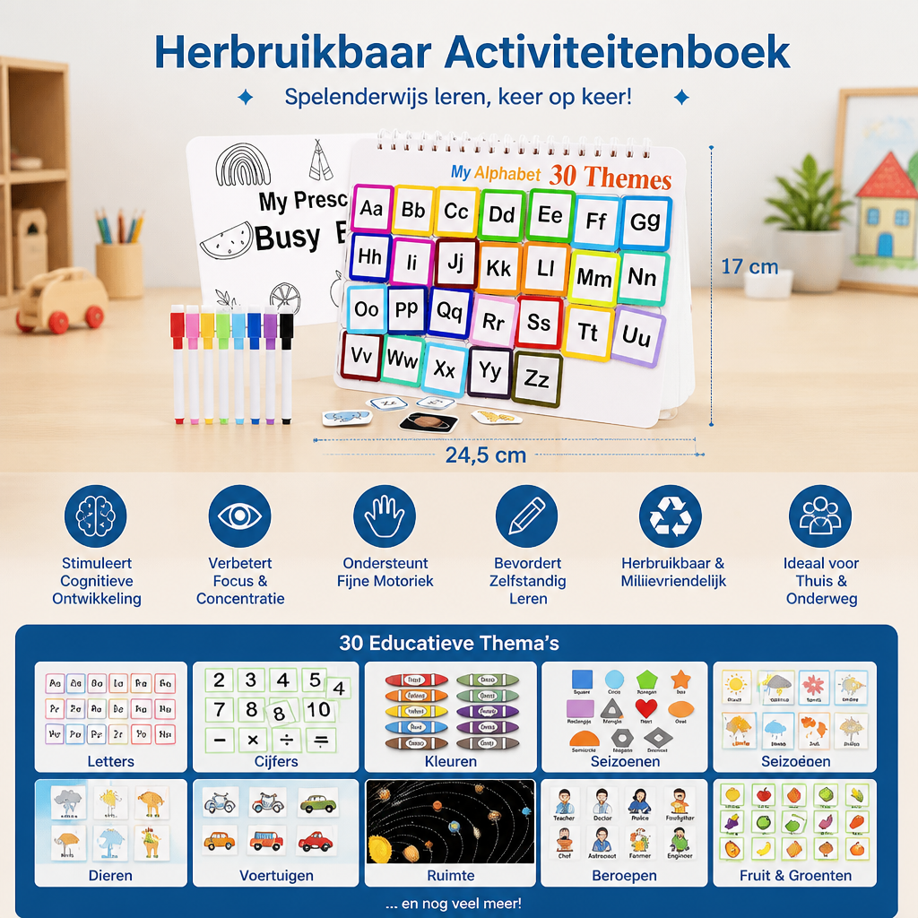 Montessori Busy Book – Herbruikbaar Activiteitenboek voor Peuters en Kleuters