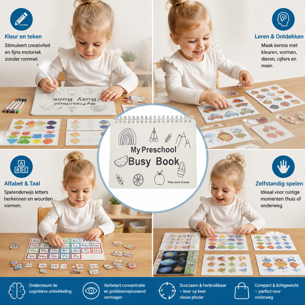 Montessori Busy Book – Herbruikbaar Activiteitenboek voor Peuters en Kleuters