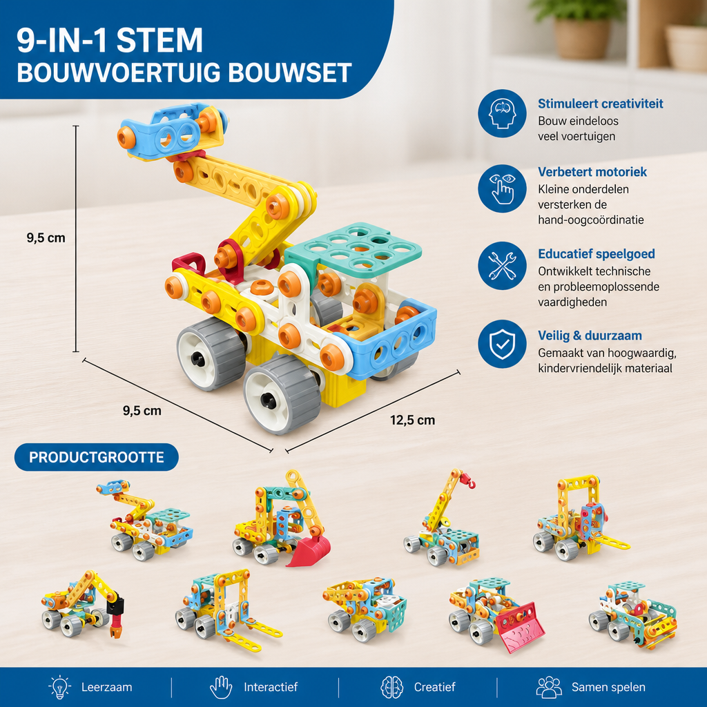 9-in-1 STEM Bouwvoertuig Bouwset