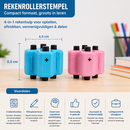 4-in-1 Rekenrollerstempel – Oefenen met Optellen, Aftrekken, Vermenigvuldigen & Delen