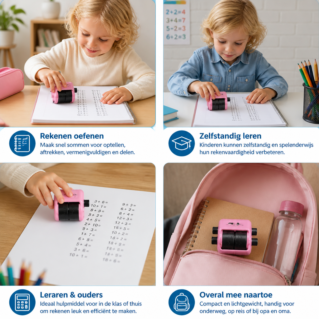 4-in-1 Rekenrollerstempel – Oefenen met Optellen, Aftrekken, Vermenigvuldigen & Delen