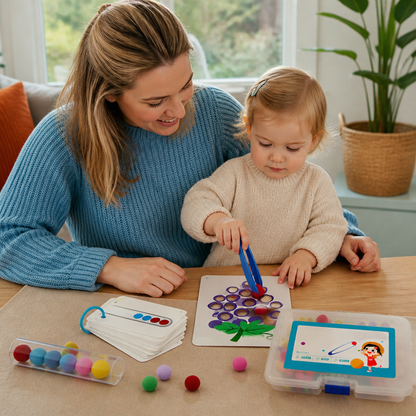 Montessori Pompons Kleur- & Cijferspel Voor Fijne Motoriek