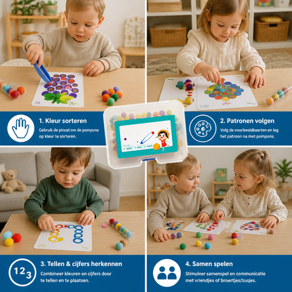 Montessori Pompons Kleur- & Cijferspel Voor Fijne Motoriek