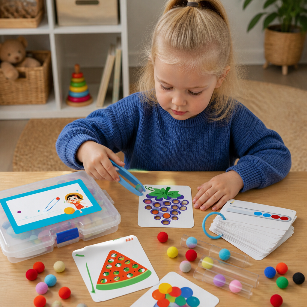 Montessori Pompons Kleur- & Cijferspel Voor Fijne Motoriek