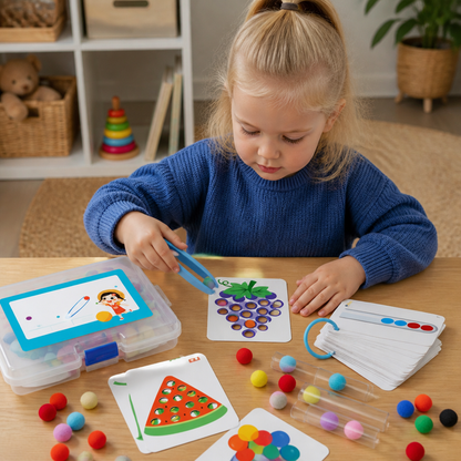Montessori Pompons Kleur- & Cijferspel Voor Fijne Motoriek