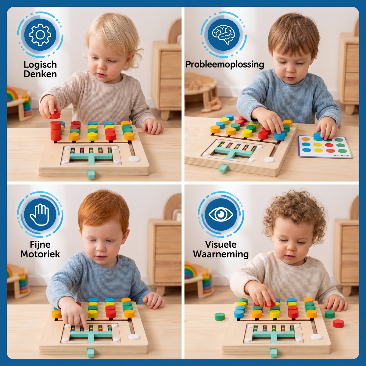 Vierkleuren Logisch Sorteerspel van Hout – Montessori Leer- & Denkspel voor Kinderen