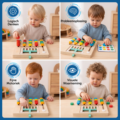 Vierkleuren Logisch Sorteerspel van Hout – Montessori Leer- & Denkspel voor Kinderen
