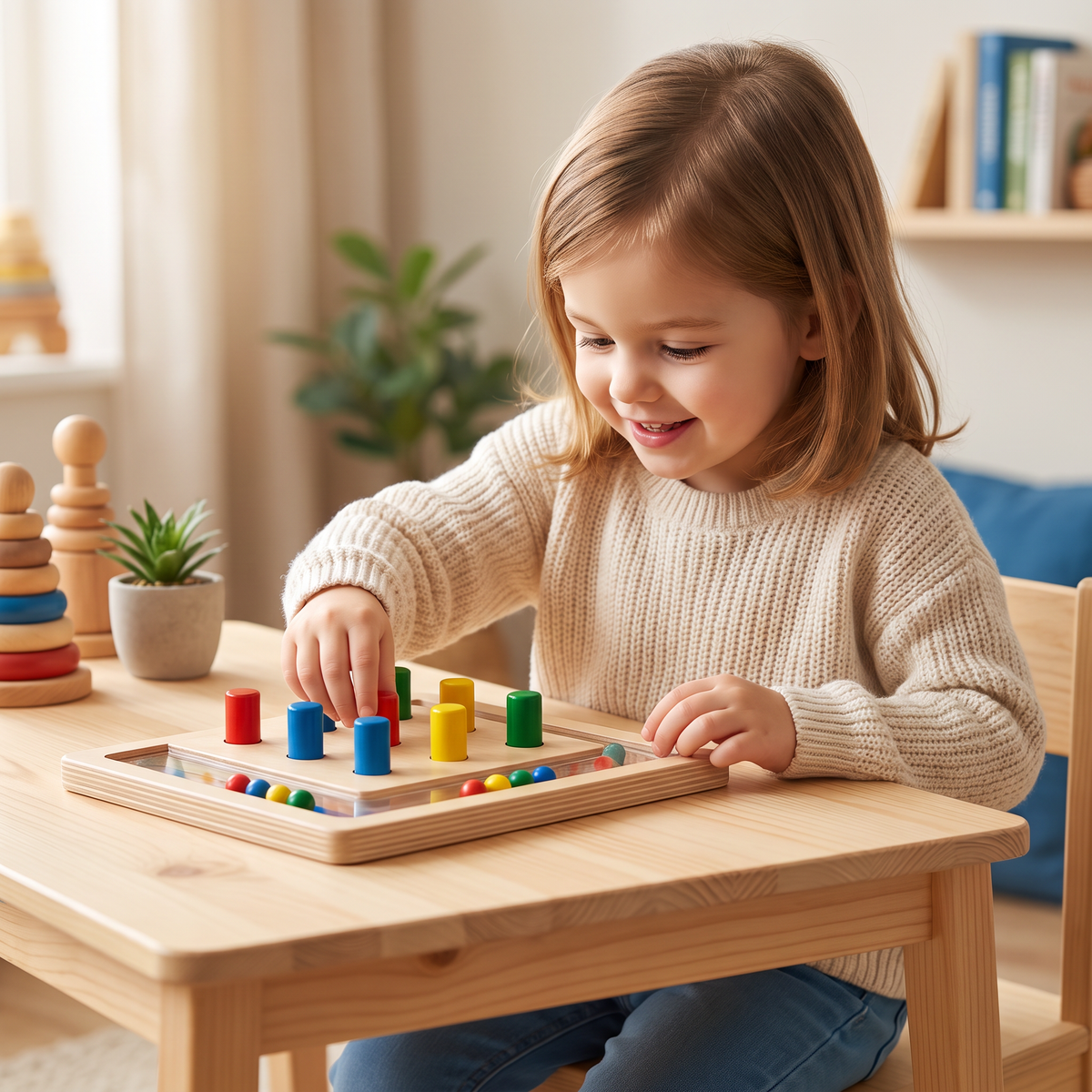 Vierkleuren Logisch Sorteerspel van Hout – Montessori Leer- & Denkspel voor Kinderen