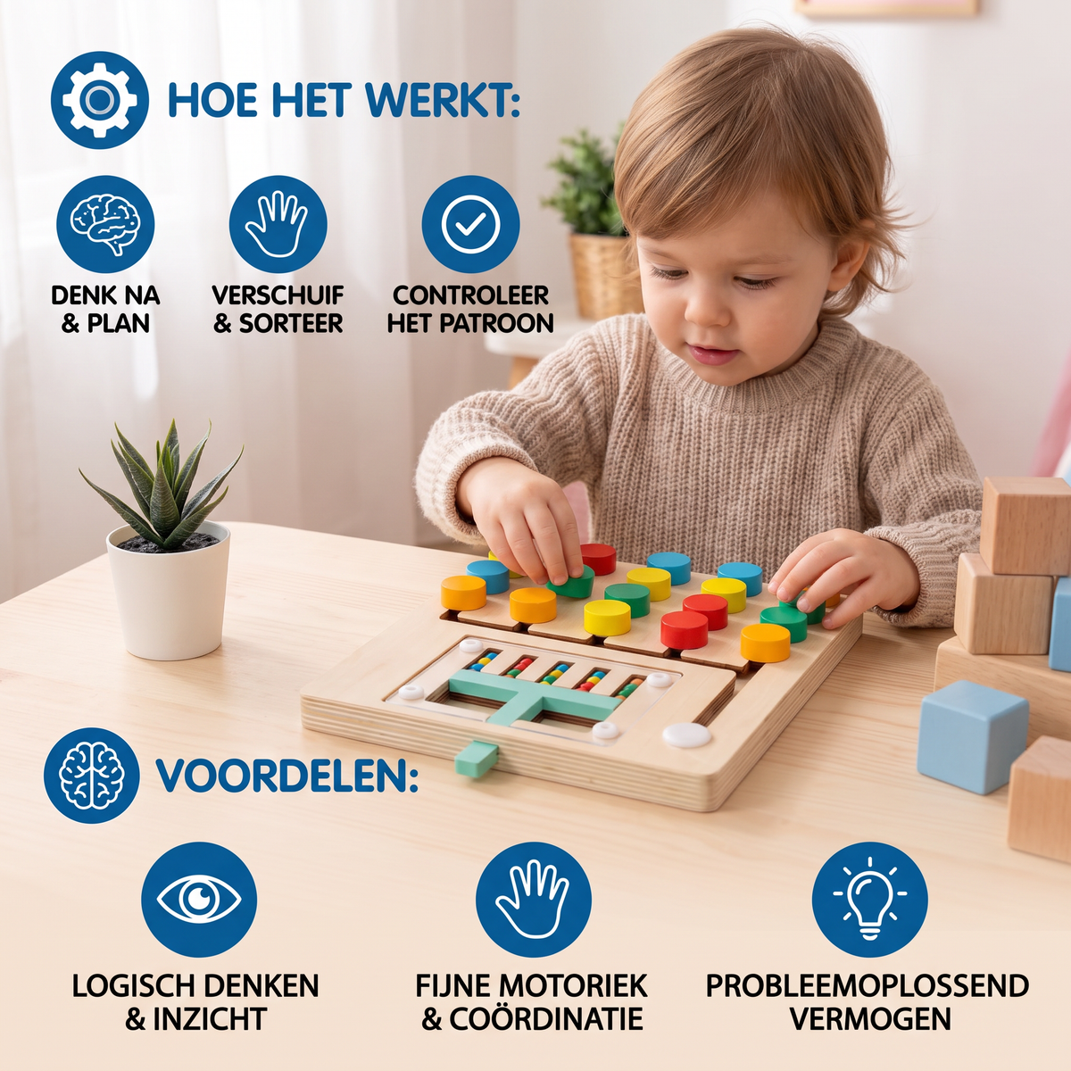 Vierkleuren Logisch Sorteerspel van Hout – Montessori Leer- & Denkspel voor Kinderen