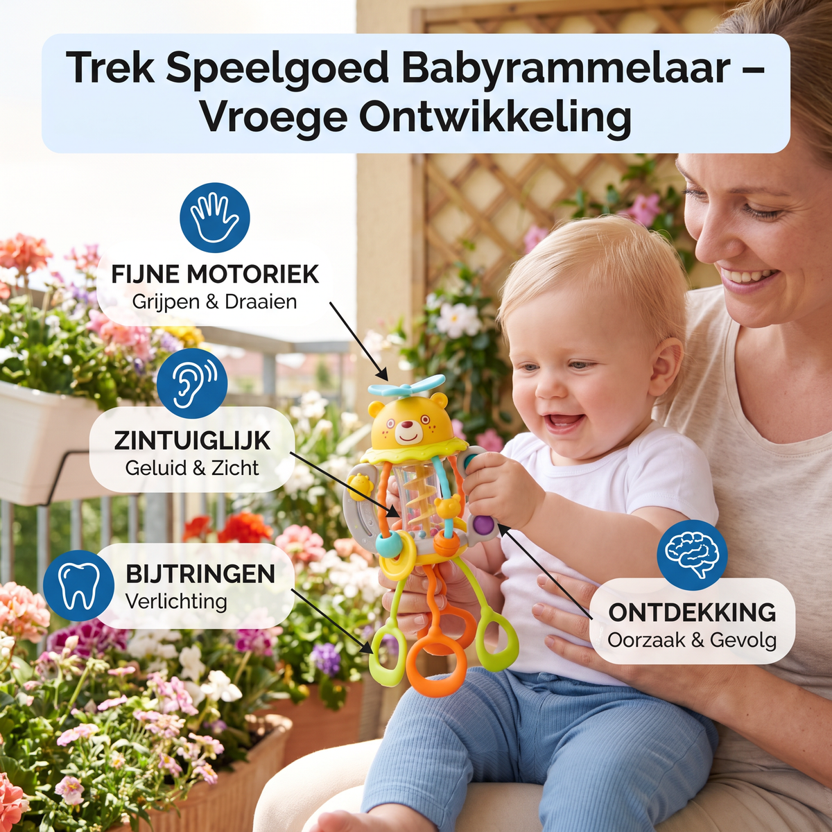 Trek Speelgoed Babyrammelaar – Schattig Educatief Speelgoed voor Vroege Ontwikkeling