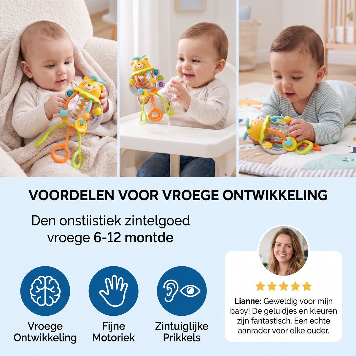Trek Speelgoed Babyrammelaar – Schattig Educatief Speelgoed voor Vroege Ontwikkeling