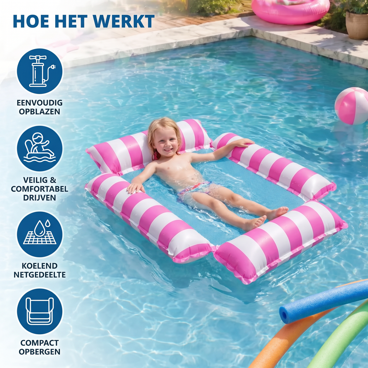 Opblaasbare Kinder Zwemstoel – Water Hangmat met Netgedeelte