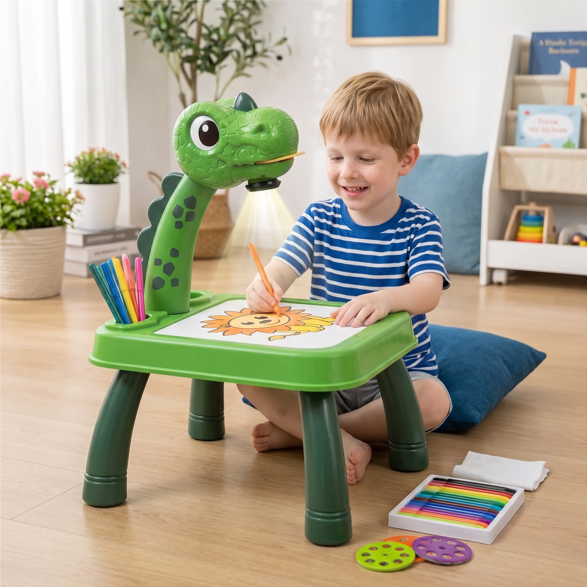 Dinosaurus Projectietekentafel voor Kinderen met Stiften en Muziek