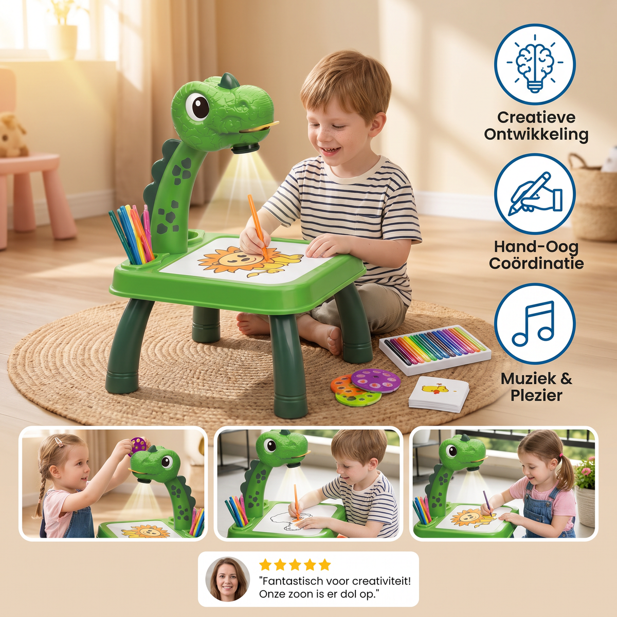Dinosaurus Projectietekentafel voor Kinderen met Stiften en Muziek