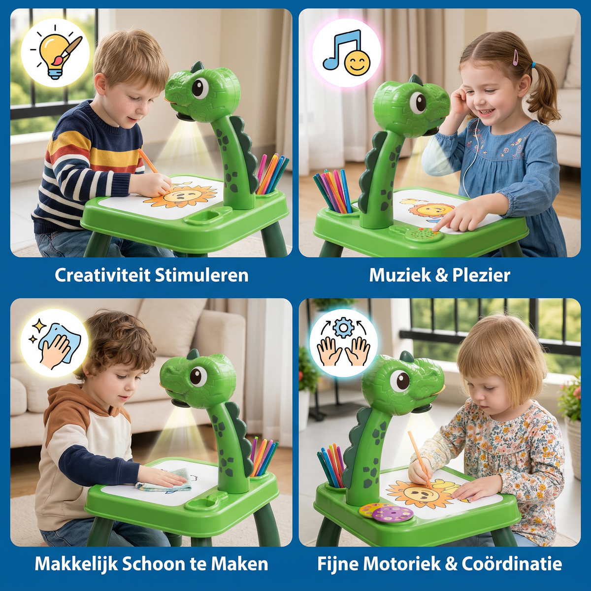 Dinosaurus Projectietekentafel voor Kinderen met Stiften en Muziek