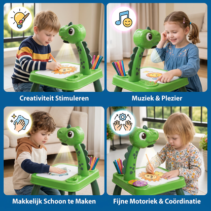 Dinosaurus Projectietekentafel voor Kinderen met Stiften en Muziek