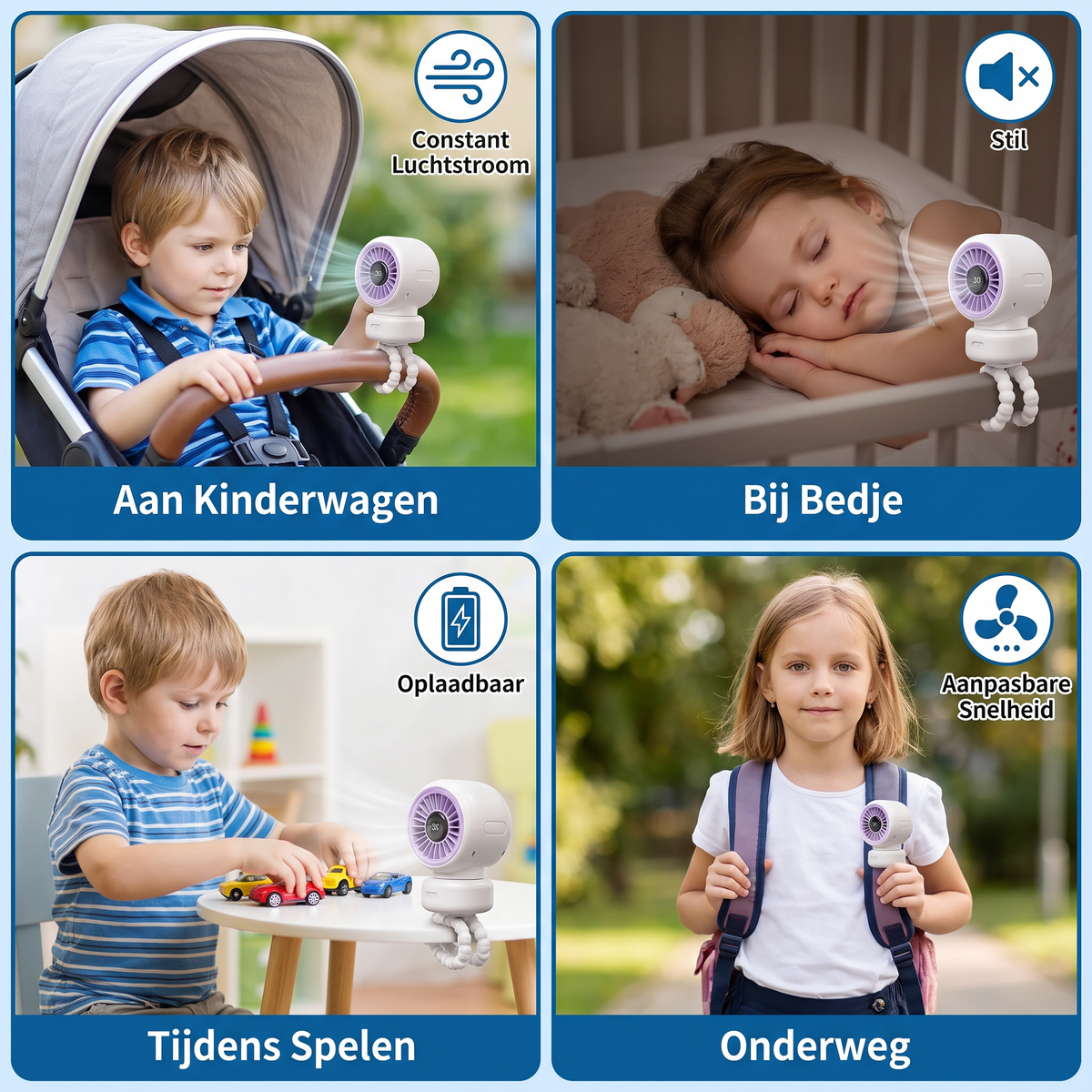 Draagbare Clipventilator voor Kinderwagen, Bed en Dagelijks Gebruik