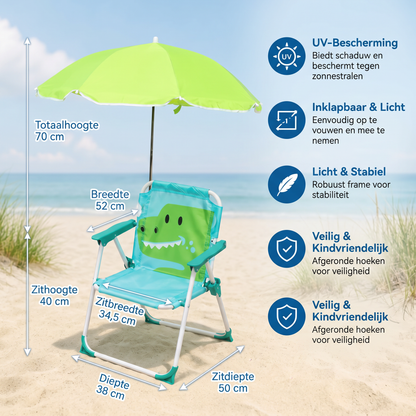 Opvouwbare Kinder Strandstoel met Parasol en Dinosaurusdesign
