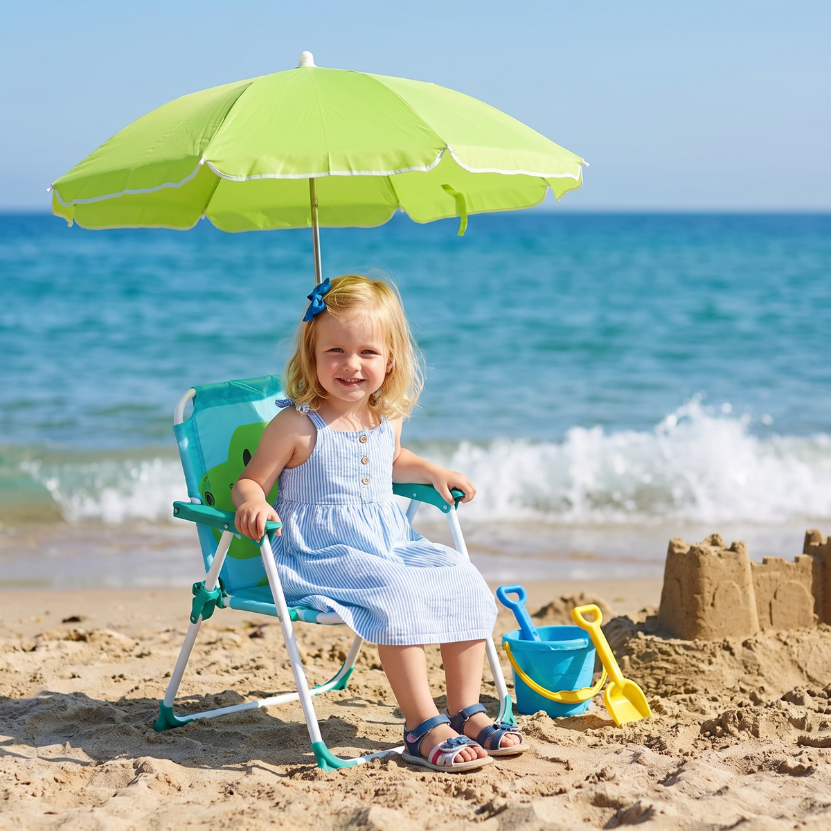 Opvouwbare Kinder Strandstoel met Parasol en Dinosaurusdesign