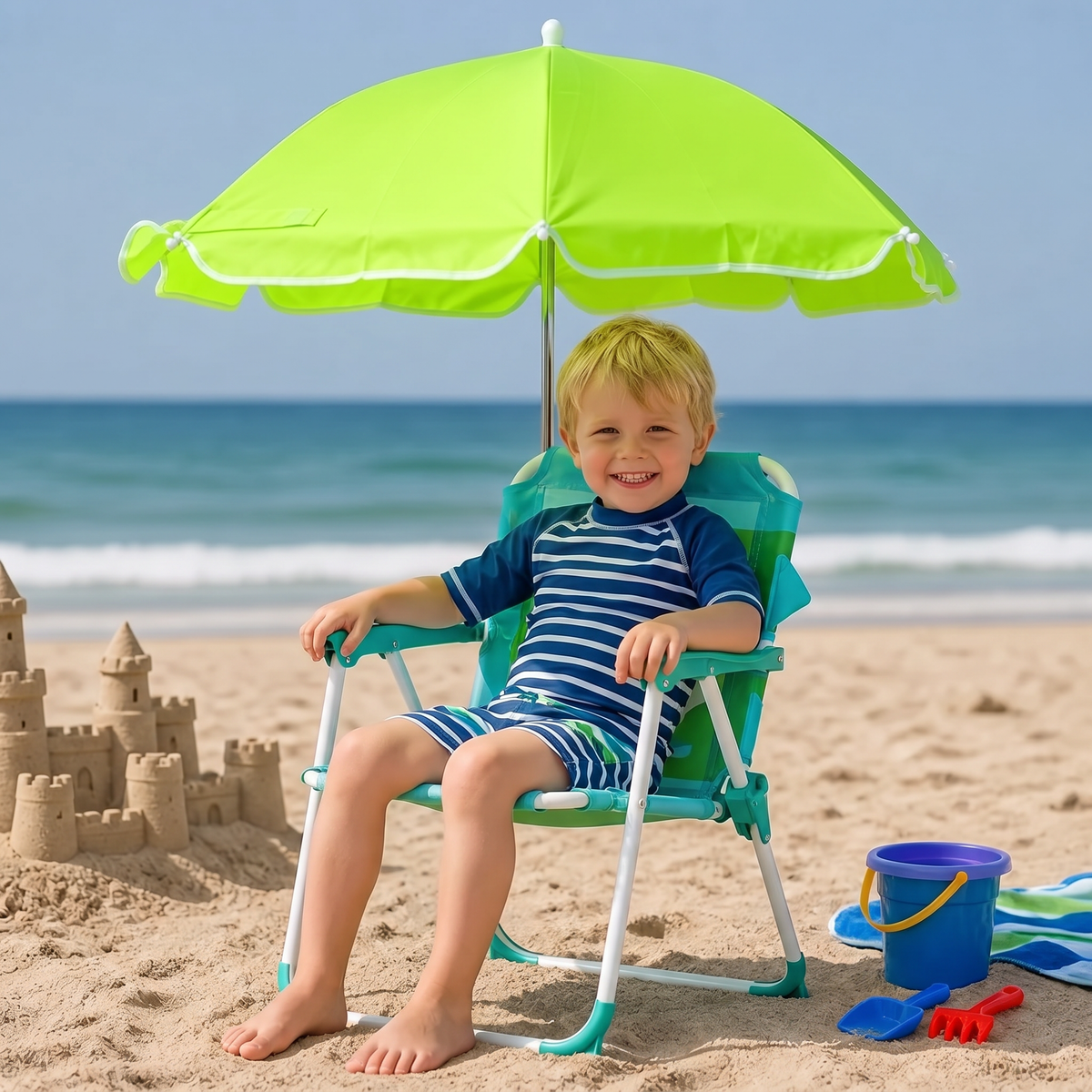Opvouwbare Kinder Strandstoel met Parasol en Dinosaurusdesign