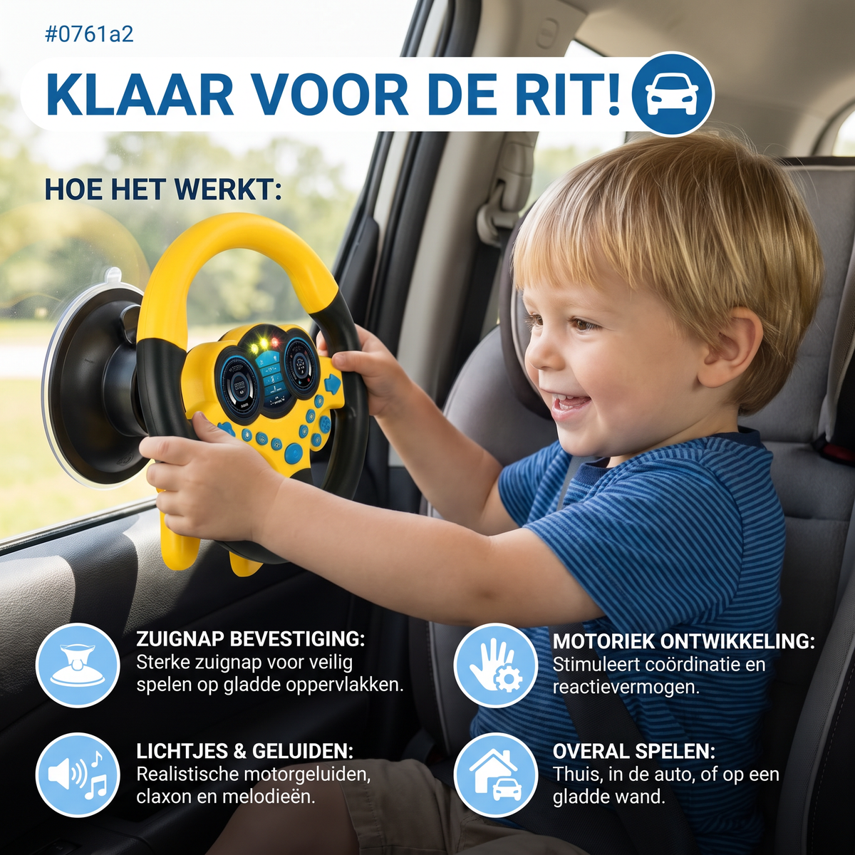 Kinder Bijrijdersstuur Speelgoed met Zuignap, Lichtjes en Geluiden