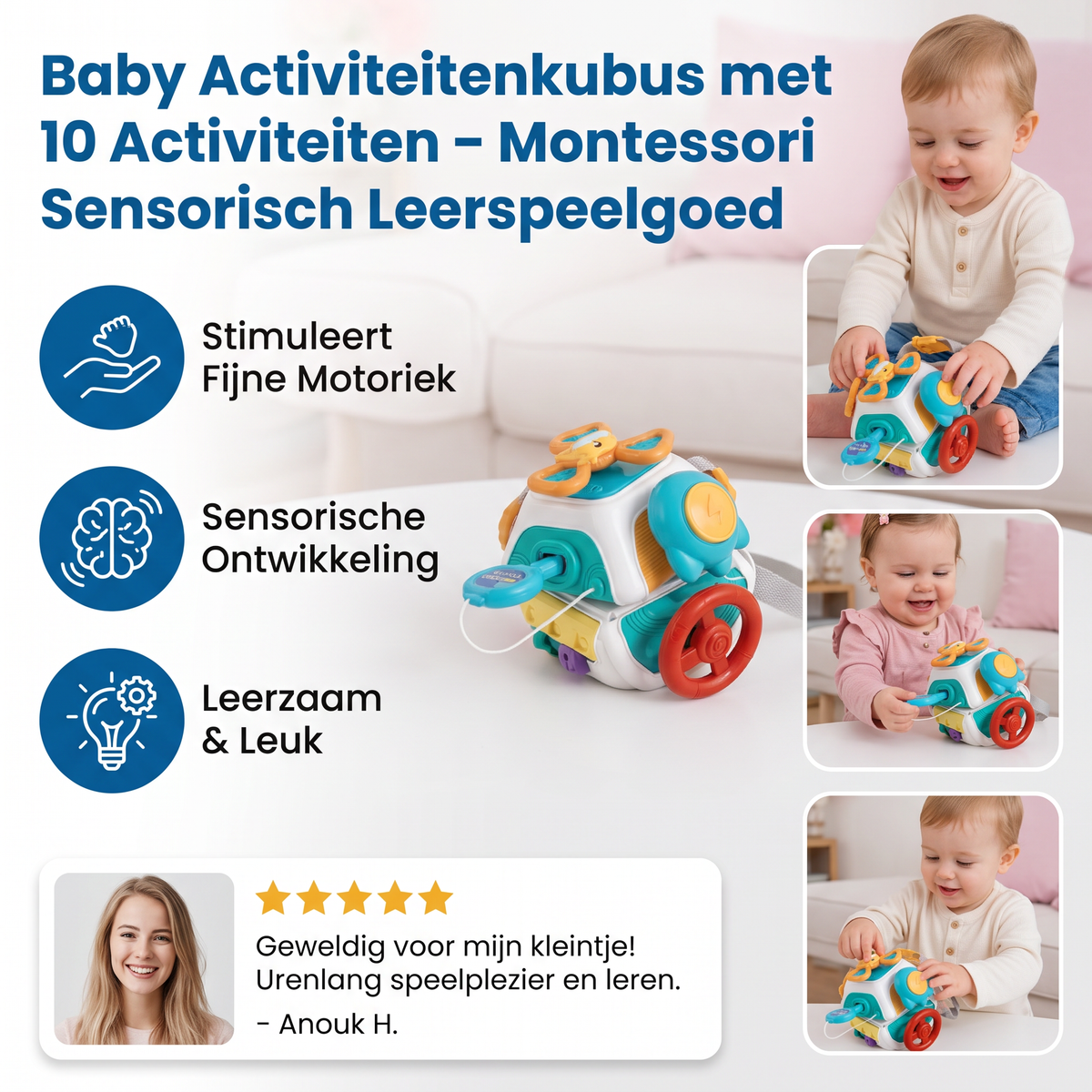 Baby Activiteitenkubus met 10 Activiteiten – Montessori Sensorisch Leerspeelgoed