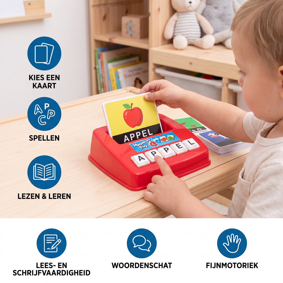 Interactief Spelling- En Woordkoppelingsspel – Educatief Speelgoed Voor Lees- En Schrijfvaardigheid Voor Kleuters Met Afbeeldingskaarten En Letterkaartjes