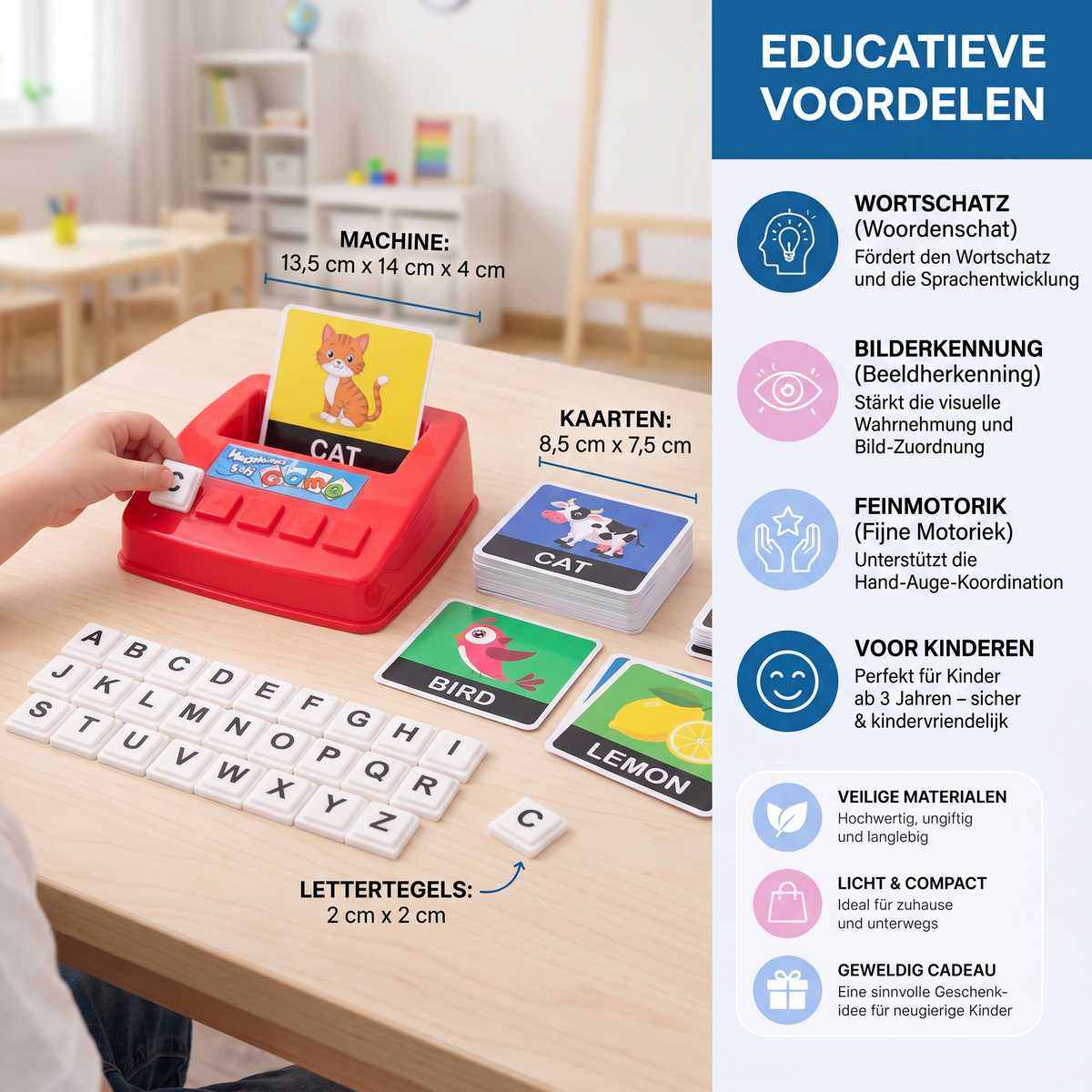 Interactief Spelling- En Woordkoppelingsspel – Educatief Speelgoed Voor Lees- En Schrijfvaardigheid Voor Kleuters Met Afbeeldingskaarten En Letterkaartjes