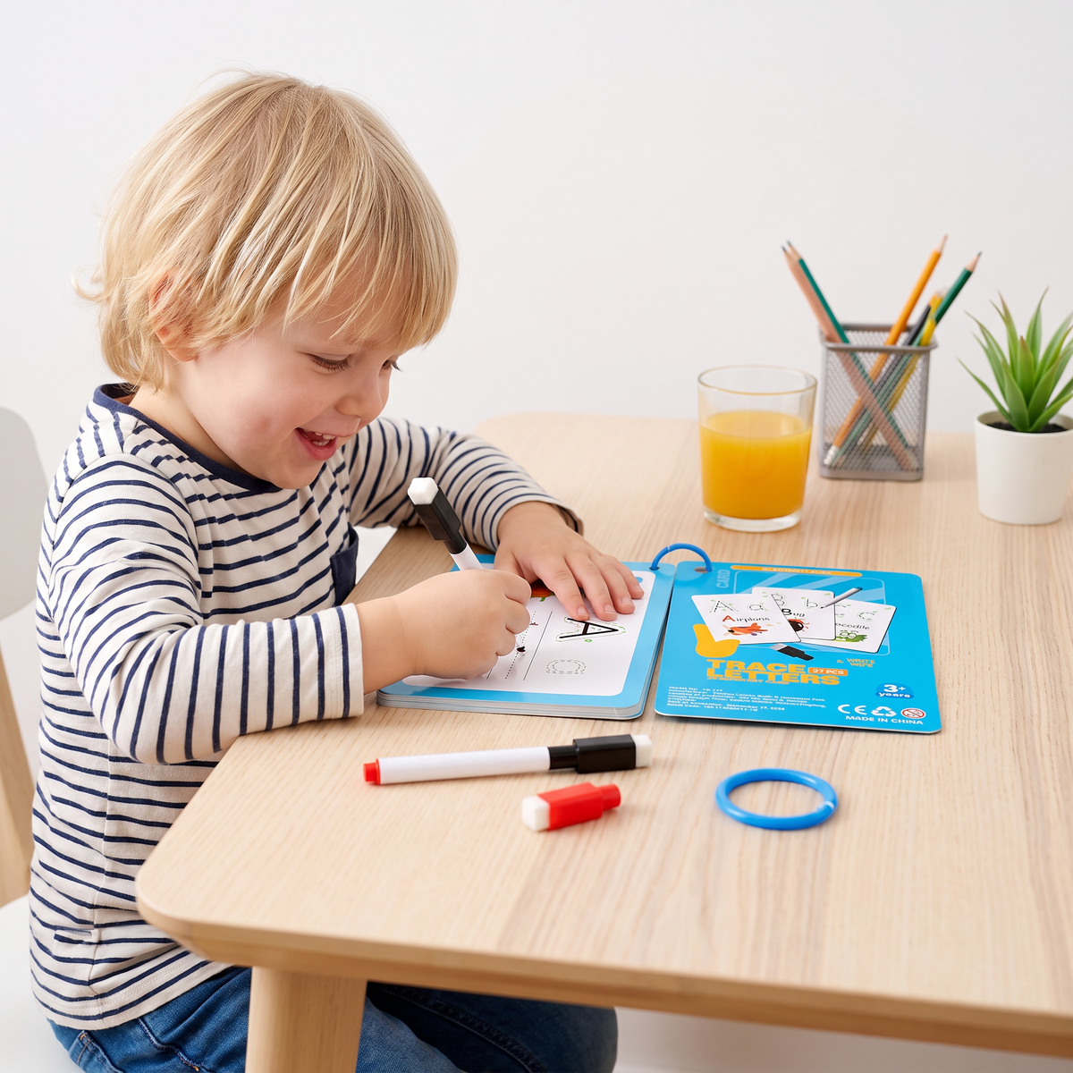 Herbruikbaar cijfer- en letteroefenboek voor kinderen